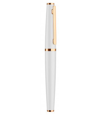 Stylo à plume Otto Hutt Design 06 laqué blanc brillant, attributs plaqués or rose