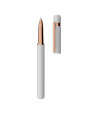 Otto Hutt Design 03 Roller en laiton corps et capuchon laqués blanc mat, attributs dorés or rose, ouvert Otto Hutt Design 03 Roller en laiton corps et capuchon laqués blanc mat, attributs dorés or rose, ouvert